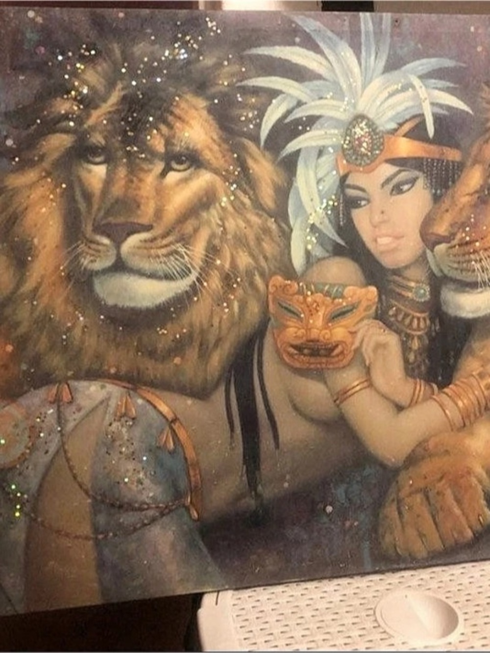 Lion and Woman Mixed Media Wall Art
